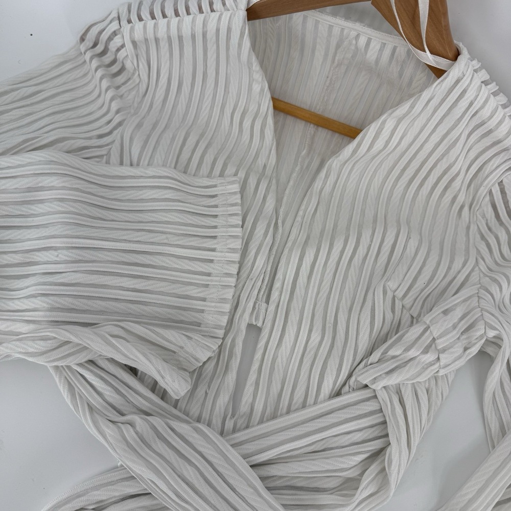 Sabo White Romper Sheer Small Playsuit Tie Waist Pleated Party Nightlife‎